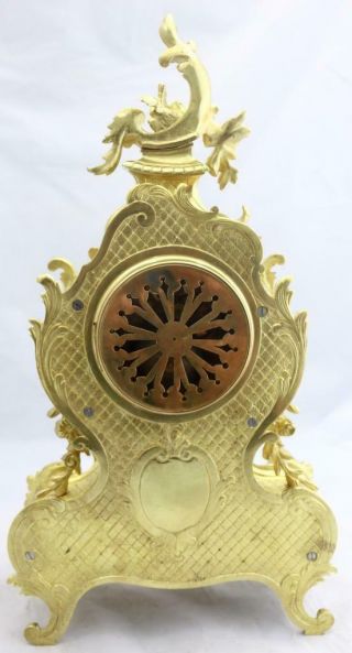 Antique Mantle Clock French Rococo Gilt Pierced Bronze Garniture Set 9