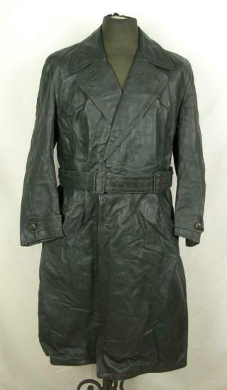 Ww2 German Army Luftwaffe Officer Grey Leather Field Coat Greatcoat Prym Button