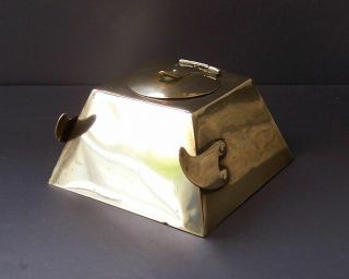 Arts & Crafts Style Brass Inkwell With Pen Holder