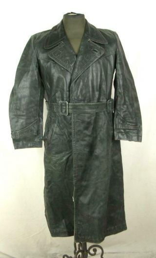 Ww2 German Army Luftwaffe Officer Green Leather Field Coat Greatcoat