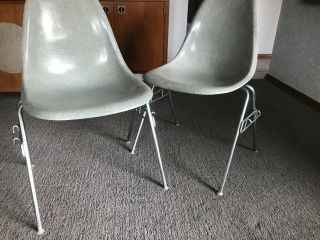 2 - Vintage Herman Miller Eames Mid Century Stacking Chairs,  Gray,  Fiberglass MCM 10