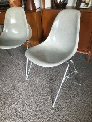 2 - Vintage Herman Miller Eames Mid Century Stacking Chairs,  Gray,  Fiberglass MCM 2