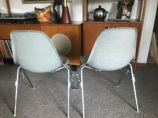 2 - Vintage Herman Miller Eames Mid Century Stacking Chairs,  Gray,  Fiberglass MCM 6