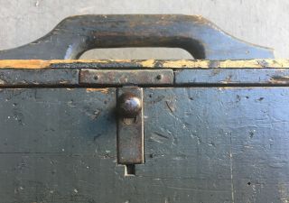 Primitive Antique Wooden Carpenters Tool Box • Vintage Farmhouse Hinged Toolbox 10