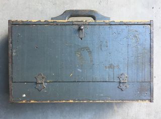 Primitive Antique Wooden Carpenters Tool Box • Vintage Farmhouse Hinged Toolbox