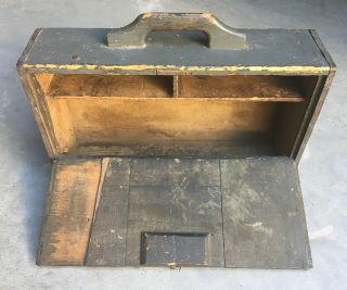 Primitive Antique Wooden Carpenters Tool Box • Vintage Farmhouse Hinged Toolbox 3