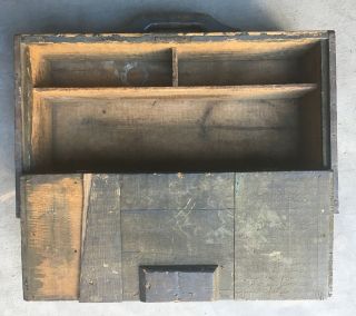Primitive Antique Wooden Carpenters Tool Box • Vintage Farmhouse Hinged Toolbox 4