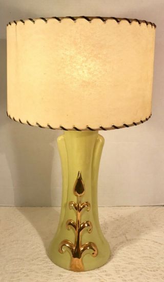Mid Century Modern Ceramic Table Lamp & Vintage Fiberglass Shade 20 - 5/8 " H