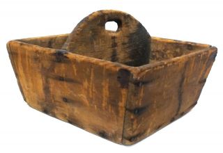 Highly Weathered & Distressed Primitive Wooden Utensil Tray Caddy Treen Box