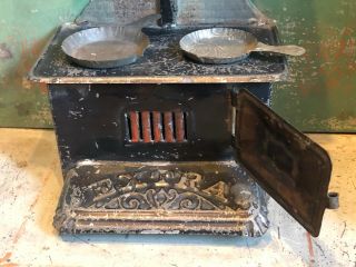 Antique German Dollhouse Miniature Tin Kitchen/Room w Stove 6