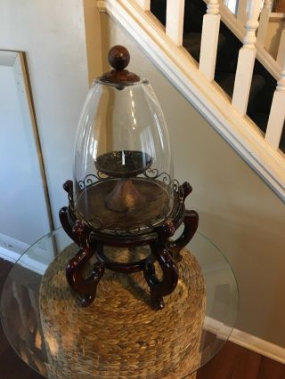 Vintage Antique Dome Bell Jar Glass Cloche Apothecary Display With Stand Rare