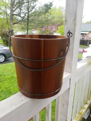 Antique Wooden Banded Bucket With Handle