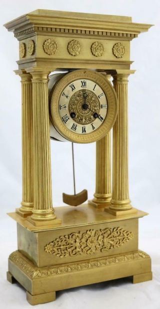 Antique Portico Mantle Clock Exceptional French Ormolu Bronze 2nd Empire 1850 