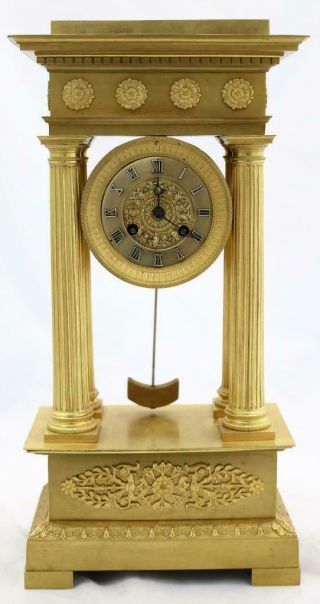 Antique Portico Mantle Clock Exceptional French Ormolu Bronze 2nd Empire 1850 ' s 2