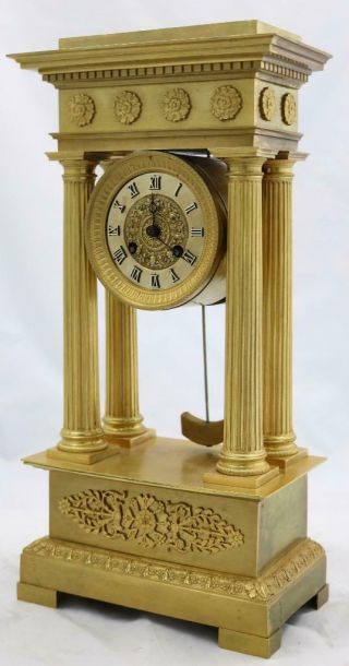Antique Portico Mantle Clock Exceptional French Ormolu Bronze 2nd Empire 1850 ' s 3