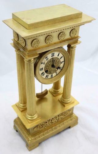 Antique Portico Mantle Clock Exceptional French Ormolu Bronze 2nd Empire 1850 ' s 4