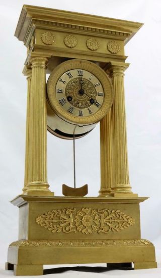 Antique Portico Mantle Clock Exceptional French Ormolu Bronze 2nd Empire 1850 ' s 8