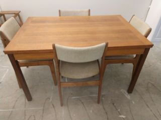Mid - Century Danish Teak Draw Leaf Expandable Dining Table and 4 chairs.  D - scan 5