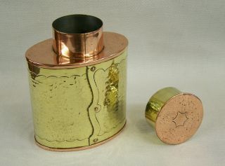 Antique Cornish Arts & Crafts Brass & Copper Tea Caddy Jar Box Vgc Hayle Newlyn