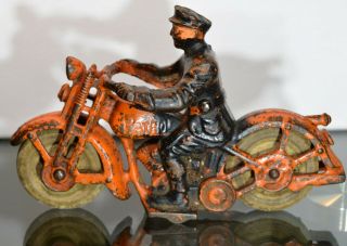 Antique / Vintage Hubley Cast Iron Police Patrolman Motorcycle 6.  5 "