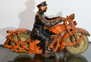 Antique / Vintage Hubley Cast Iron Police Patrolman Motorcycle 6.  5 