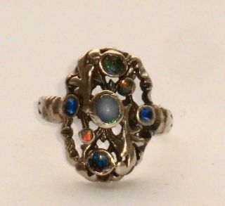 Very Unusual Antique Silver Artisan Arts Crafts Made Opal & Silver Ring