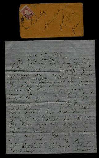 111th Pennsylvania Infantry Civil War Letter From Aquia Landing Camp In Virginia