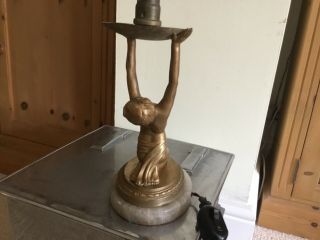 Art Deco Nude Lady Figure Spelter Lamp 10