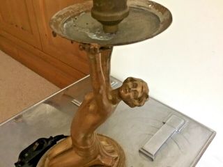 Art Deco Nude Lady Figure Spelter Lamp 12