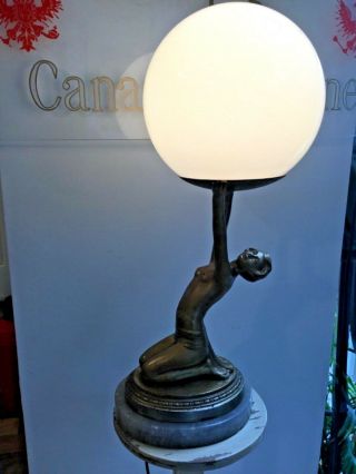 Art Deco Nude Lady Figure Spelter Lamp