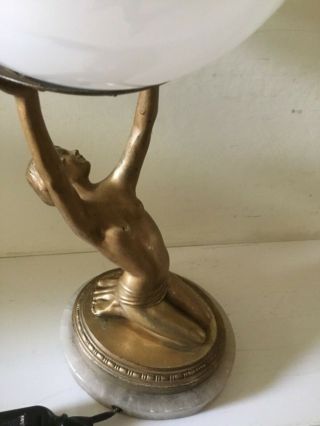 Art Deco Nude Lady Figure Spelter Lamp 5