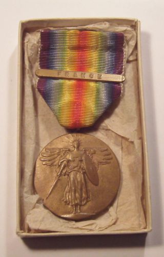 Vintage Ww I U.  S.  Victory Military Medal With France Bar Numbered