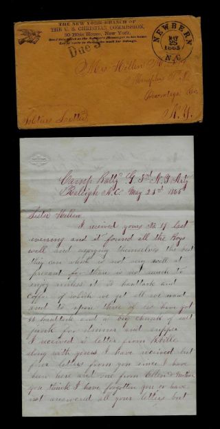 3rd York Artillery Civil War Letter - Fighting Just Ceased At Raleigh,  Nc