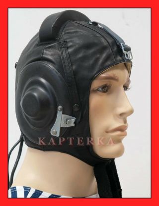 ☆ ☭ Soviet Russian Mig Pilot Flying Leather Helmet Summer,  Winter,  Rar