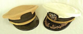 Tan & White Named Us Navy / Merchant Marine Visor Caps Hats American Wwii