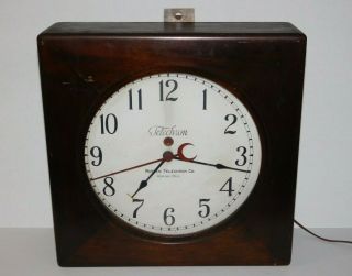Antique 1920s Warren Telechron Industrial Factory School Electric Oak Wall Clock