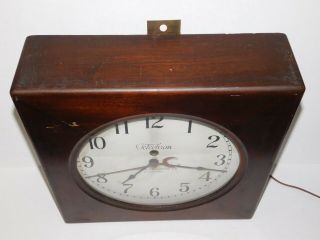 Antique 1920s Warren Telechron Industrial Factory School Electric Oak Wall Clock 4