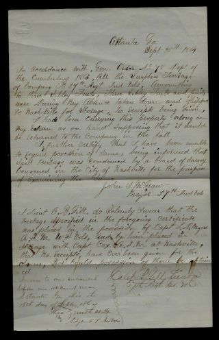 1864 Atlanta,  Ga - Civil War Document Giving Orders To 57th Indiana Infantry