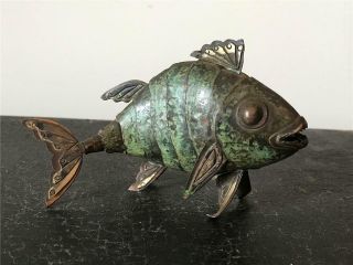 Graziella Laffi Unsigned Silver & Copper Articulated Fish Sculpture Peru 1950 