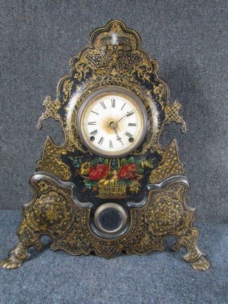 Antique Circa 1880s Cast Iron & Mop Waterbury Clock Co.  Mantel Clock
