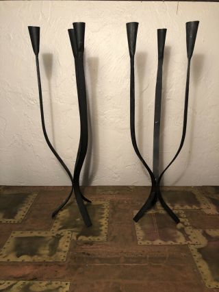 Mid Century Pair Van Keppel Green Wrought Iron Candelabra Triple Candle Holder