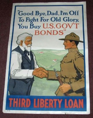 Orig Good Bye Dad Poster Wwi Third Liberty Loan War Bond Home Front L.  Harris