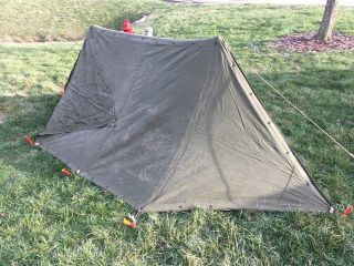 Vintage US Army Military Pup Tent Full Set: 2 Halves,  Poles,  Ropes & Stakes 4