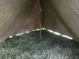Vintage US Army Military Pup Tent Full Set: 2 Halves,  Poles,  Ropes & Stakes 5