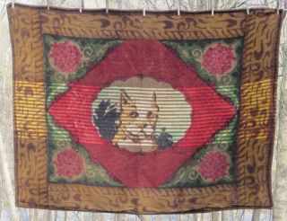 Antique Victorian Chase Carriage Lap Robe Buggy Blanket Boxer Dog Hydrangea