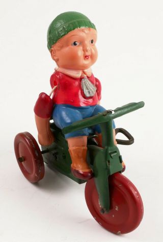 Vintage Made In Occupied Japan Japanese Tin Windup Toy Boy On Tricycle