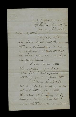 Union Navy Civil War Letter - Uss Ironsides Off The Coast Of Virginia