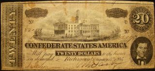 1864 Confederate $20.  00 Note From J.  E.  B.  Stuart Family Va.  Estate.  Civil War.