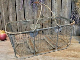 Antique Primitive Metal Wire Market Basket French Country Farm Cottage 4