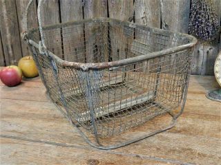 Antique Primitive Metal Wire Market Basket French Country Farm Cottage 9